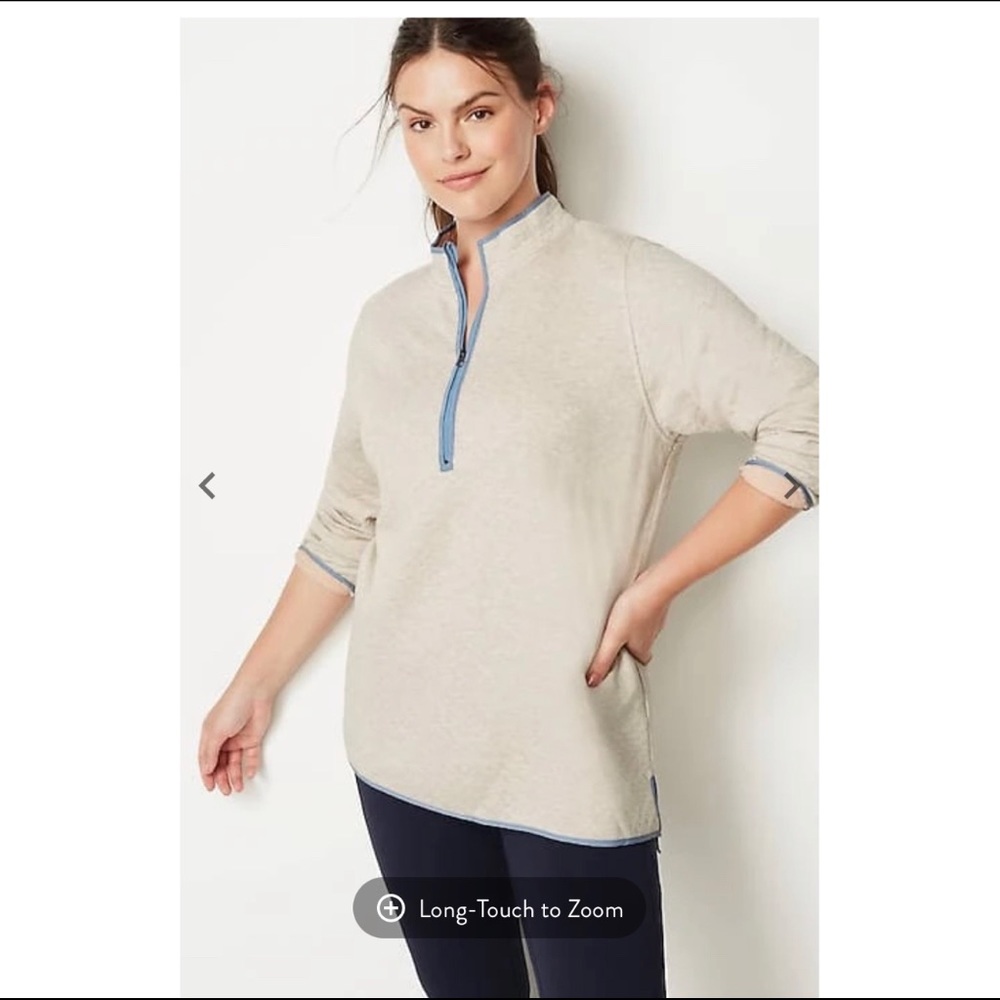 J Jill Fit Quilted Knit Popover Stone Heather Sz 2X